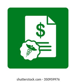 Medical Prices vector icon. Style is flat rounded square button, white and green colors, white background.