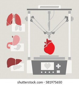 Medical printer for human organs replicated. 3D Bio-printer. Vector illustration