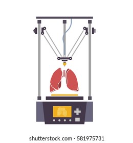 Medical Printer For Human Organs Replicated. 3D Bio-printer. Vector Illustration