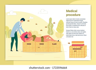 Procedimiento médico, mujer en Hive con abeja voladora. Curando Enfermedades y Enfermedades, Chica en traje de baño. Doctor, personal médico que ayuda a los pacientes a descansar en la ilustración de un vector de caricaturas plano.