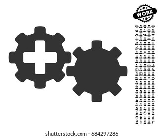 Medical Process Gears icon with black bonus men clip art. Medical Process Gears vector illustration style is a flat gray iconic element for web design, app user interfaces.