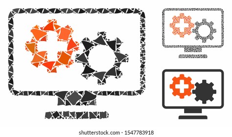 Medical process gears monitoring composition of abrupt parts in different sizes and shades, based on medical process gears monitoring icon. Vector tuberous parts are grouped into composition.