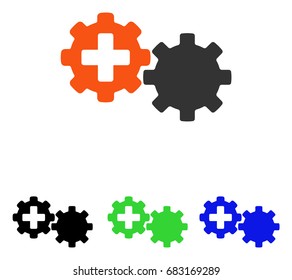 Medical Process Gears vector pictogram. Illustration style is a flat iconic colored symbol with different color versions.