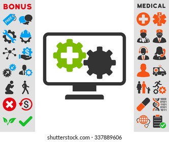 Medical Process Monitoring vector icon with bonus. Style is bicolor flat symbol, eco green and gray colors, rounded angles, white background.