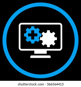 Medical Process Monitoring vector icon. Style is bicolor flat circled symbol, blue and white colors, rounded angles, black background.