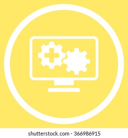 Medical Process Monitoring vector icon. Style is flat circled symbol, white color, rounded angles, yellow background.