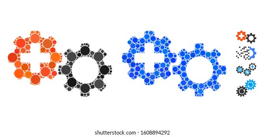 Medical process mosaic of small circles in different sizes and color tones, based on medical process icon. Vector small circles are composed into blue illustration.