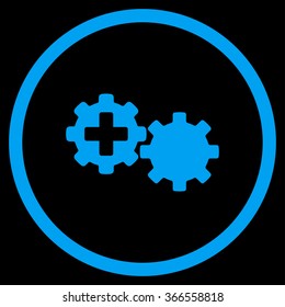 Medical Process vector icon. Style is flat circled symbol, blue color, rounded angles, black background.