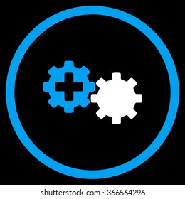 Medical Process vector icon. Style is bicolor flat circled symbol, blue and white colors, rounded angles, black background.