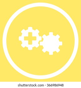 Medical Process vector icon. Style is flat circled symbol, white color, rounded angles, yellow background.