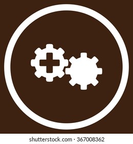 Medical Process vector icon. Style is flat circled symbol, white color, rounded angles, brown background.