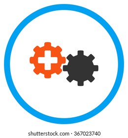 Medical Process vector icon. Style is flat circled symbol, orange and blue colors, rounded angles, white background.