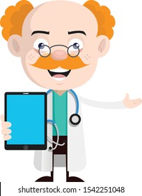 Medical Professional Doctor - Presenting a Tablet with blank screen illustration