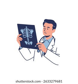 Medical Professional Examining X Ray Scan on White Background Health Analysis Radiology