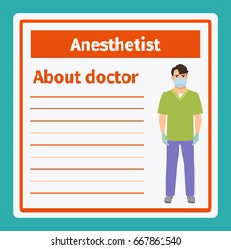Medical professional notes about anesthetist template. Vector illustration