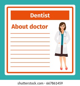 Medical professional notes about dentist template. Vector illustration