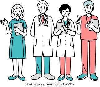 Medical professional people set, full body illustration.