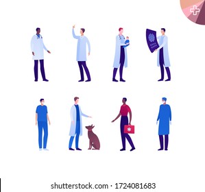 Medical professional people team concept. Vector flat person illustration set. Multi-ethnic male people collection. Doctor specialist. Design for banner, web, infographic
