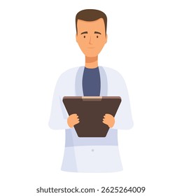 Medical professional in a white coat is holding a patient chart, ready to provide care