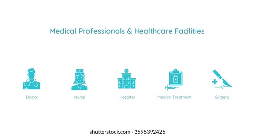 Medical Professionals Facilities – Icons Representing Essential Healthcare Services icon set.