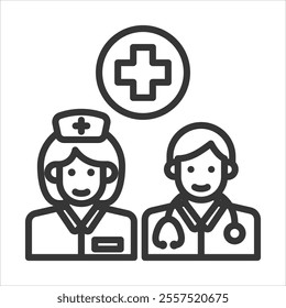 Medical Professionals Outline Icon Vector Illustration