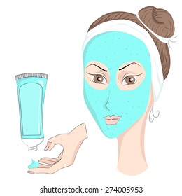 Medical prophylactic cosmetics for girls in cartoon style, face mask. Vector illustration