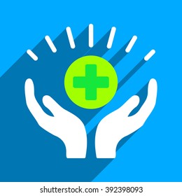 Medical Prosperity long shadow vector icon. Style is a flat medical prosperity iconic symbol on a blue square background.
