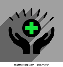 Medical Prosperity long shadow vector icon. Style is a flat medical prosperity black iconic symbol on a gray square background with longshadow.