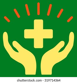 Medical Prosperity vector icon. Style is bicolor flat symbol, orange and yellow colors, rounded angles, green background.