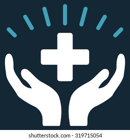 Medical Prosperity vector icon. Style is bicolor flat symbol, blue and white colors, rounded angles, dark blue background.