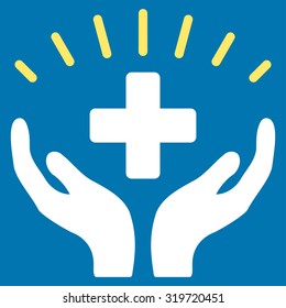 Medical Prosperity vector icon. Style is bicolor flat symbol, yellow and white colors, rounded angles, blue background.