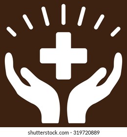 Medical Prosperity vector icon. Style is flat symbol, white color, rounded angles, brown background.