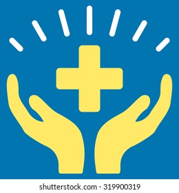 Medical Prosperity vector icon. Style is bicolor flat symbol, yellow and white colors, rounded angles, blue background.