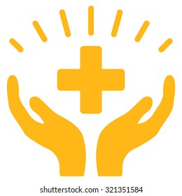 Medical Prosperity vector icon. Style is flat symbol, yellow color, rounded angles, white background.