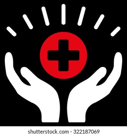 Medical Prosperity vector icon. Style is bicolor flat symbol, red and white colors, rounded angles, black background.