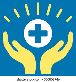 Medical Prosperity vector icon. Style is bicolor flat symbol, yellow and white colors, rounded angles, blue background.
