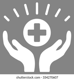 Medical Prosperity vector icon. Style is flat symbol, white color, rounded angles, gray background.