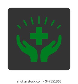 Medical Prosperity vector icon. Style is flat rounded square button, green and gray colors, white background.
