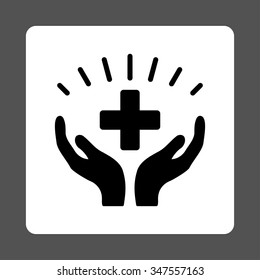 Medical Prosperity vector icon. Style is flat rounded square button, black and white colors, gray background.