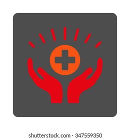 Medical Prosperity vector icon. Style is flat rounded square silver button with red symbol, white background.
