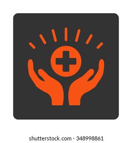 Medical Prosperity vector icon. Style is flat rounded square button, orange and gray colors, white background.