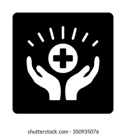 Medical Prosperity vector icon. Style is flat rounded square button, white and black colors, white background.