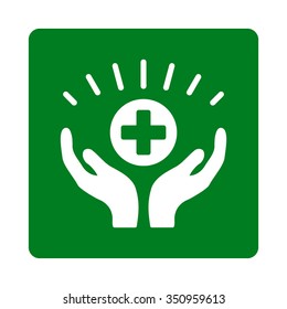 Medical Prosperity vector icon. Style is flat rounded square button, white and green colors, white background.