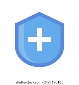 Medical protect secure shield icon. Shield with cross mark. Healthcare, medicine, hospital, antivirus, immune, prevention, safety concepts. Flat vector design isolated illustration.