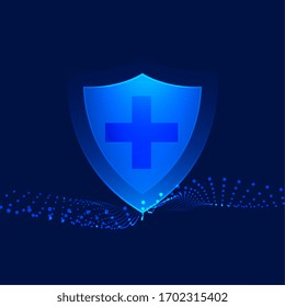 medical protection shield with cross sign healthcare background