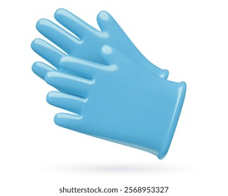 Medical protective blue gloves 3d icon.Three dimensional cute minimal vector illustration isolated on white background. 