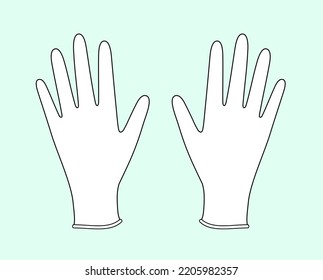 Medical protective elastic gloves. Virus coronavirus covid19 protection. CAD mockup. Fashion technical drawing template. Vector illustration. 