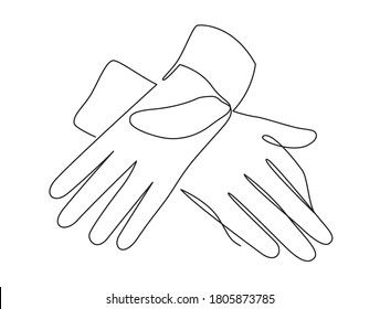 Medical protective gloves continuous one line vector drawing.