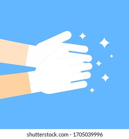 medical protective gloves on hands. virus prevention measure. coronavirus protection method. vector flat illustration eps10