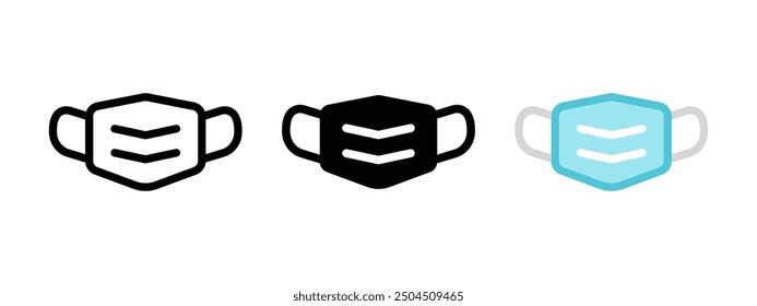 Icono de máscara protectora médica. Ilustración vectorial de la mascarilla de prevención de epidemias de coronavirus. Símbolo del equipo de protección facial del médico o de la enfermera. Signo de máscara quirúrgica. Concepto aislado de atención médica.